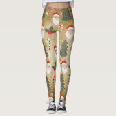 Vintage Santa Claus Pattern Leggings (Vorderseite)
