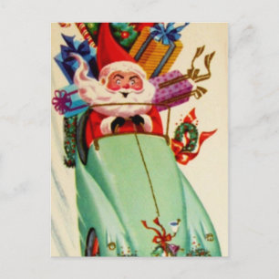 Vintage Santa Claus rast auf einem Hügel hinunter Feiertagspostkarte