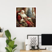 Vintage Santa Claus Sleeping Illustration Style Poster (Heimbüro)