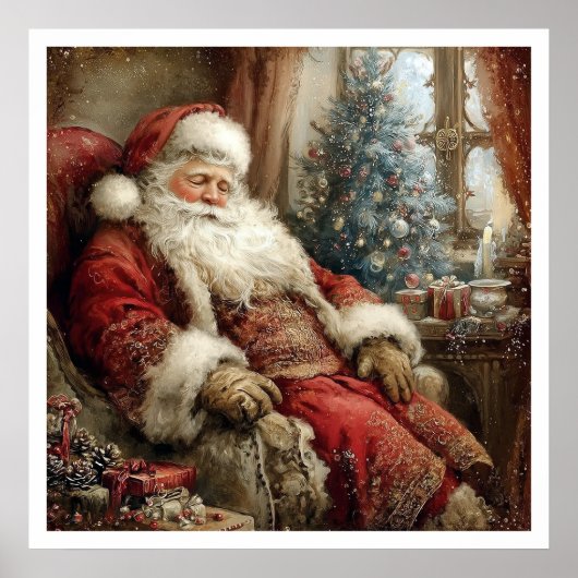 Vintage Santa Claus Sleeping Illustration Style Poster (Vorne)
