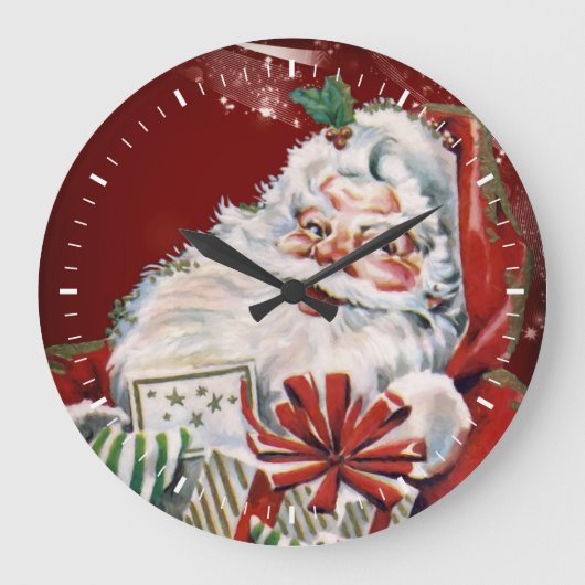 Vintage Santa Claus with many gifts Große Wanduhr (Vorderseite)