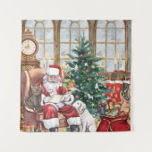 Vintage Santa Cozy Weihnachtstiere Hintergrundkuli Wandteppich (Vorderseite)
