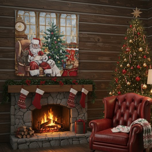 Vintage Santa Cozy Weihnachtstiere Hintergrundkuli Wandteppich