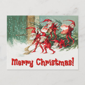 Vintage Santa Elves Feiertagspostkarte
