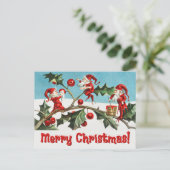 Vintage Santa Elves Feiertagspostkarte (Stehend Vorderseite)