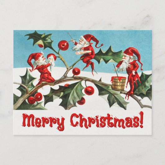 Vintage Santa Elves Feiertagspostkarte (Vorderseite)