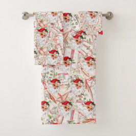 Vintage Santa Fleece Blanket Bath Towel Set