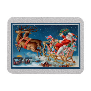 Vintage-Santa-fliegender-Schlitten-Flexmagnet Magnet