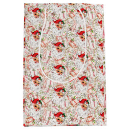 Vintage Santa Gift Bag, Classic Christmas Holiday Mittlere Geschenktüte