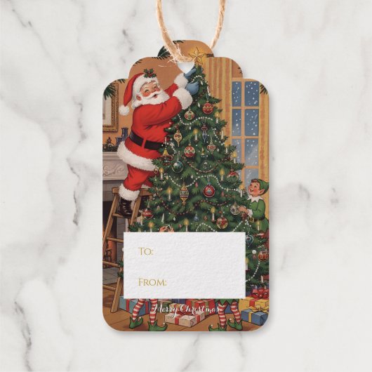 Vintage Santa Gold Foil Gift Tag Geschenkanhänger (Rückseite)