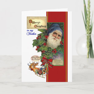 Vintage Santa, Holly Chistmas Card for Father Feiertagskarte
