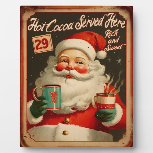 Vintage Santa Hot Cocoa-Werbung Fotoplatte (Vorderseite)