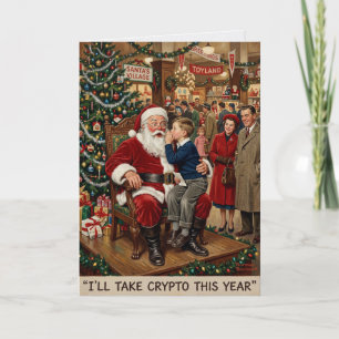 Vintage Santa Ich nehme Krypto-Weihnachten Karte