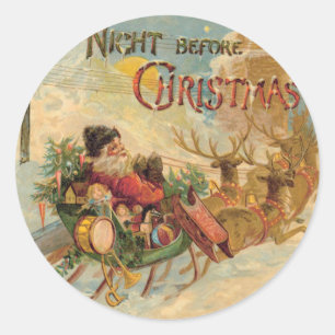 Vintage Santa in seinem Rentier-Schlitten Runder Aufkleber