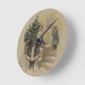 Vintage Santa in Snow Runde Wanduhr (Winkel)