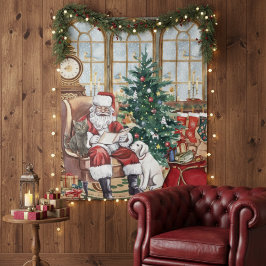 Vintage Santa Kuscheltiere Weihnachten Hintergrund Wandteppich
