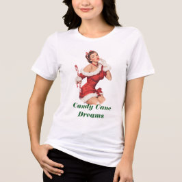Vintage Santa Lady with Candy Cane Tri-Blend Shirt