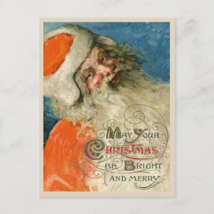 Vintage Santa-Malerei mit Typografie Postkarte