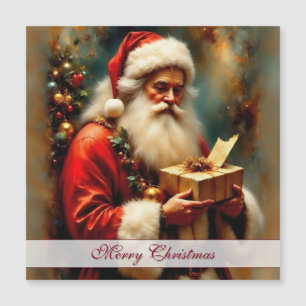 Vintage Santa mit Geschenk – Frohe Weihnachten Magnetkarte