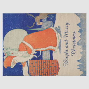 VINTAGE SANTA MIT GESCHENKENSACK BEI CHIMNEY SEIDENPAPIER