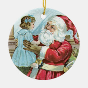 Vintage Santa mit Kind - rund Keramik Ornament