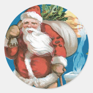 Vintage Santa mit Mond Runder Aufkleber