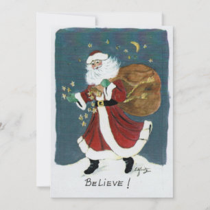 Vintage Santa mit Tasche Wasserfarbenzeichnung Bel Feiertagskarte