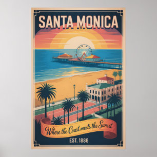 Vintage Santa Monica Kalifornien Retro-Reise Poster