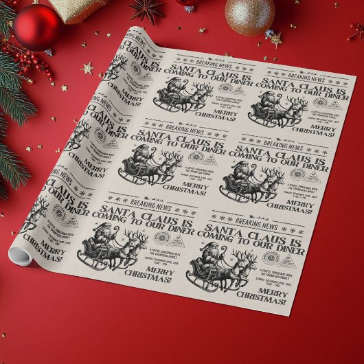 Vintage Santa Newspaper Family Party Christmas Geschenkpapier
