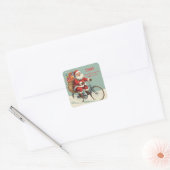 Vintage Santa on Bicycle – Personalized Christmas Quadratischer Aufkleber (Umschlag)