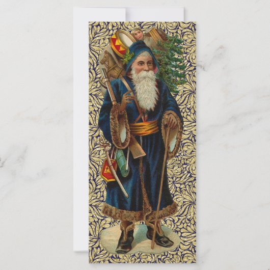 Vintage Santa on Blue und Gold Flat Card (Vorderseite)
