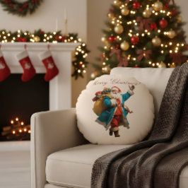 Vintage-Santa-Personalisiertes-Christmas-Design Rundes Kissen