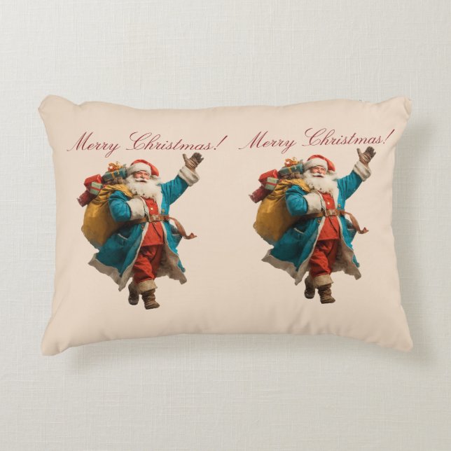 Vintage Santa Personalized Christmas Design Dekokissen (Vorderseite)