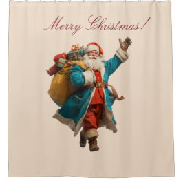 Vintage Santa Personalized Christmas Design Duschvorhang