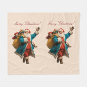 Vintage Santa Personalized Christmas Design Fleecedecke (Vorderseite (Horizontal))