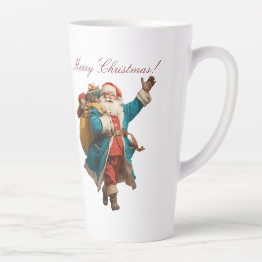 Vintage Santa Personalized Christmas Design Milchtasse (Rechts)