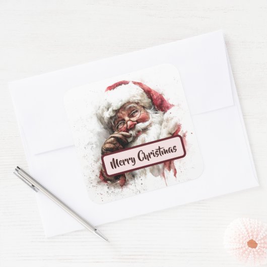 Vintage Santa Photo & Merry Christmas Sticker (Umschlag)