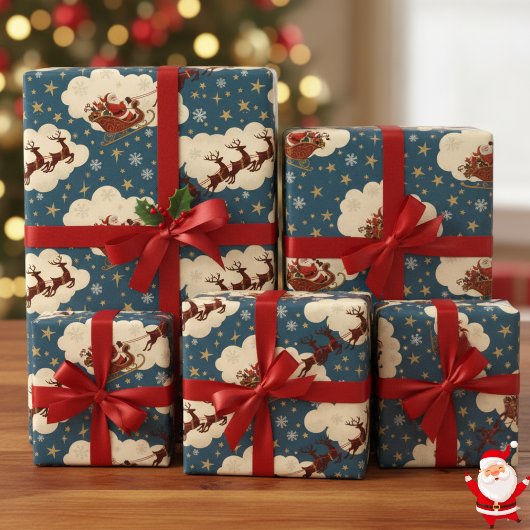 Vintage Santa & Reindeer Classic 1940s Geschenkpapier