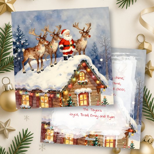 Vintage Santa & Reindeer Personalized Christmas Feiertagskarte
