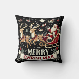 Vintage Santa & Reindeer Starry Night Christmas  Kissen
