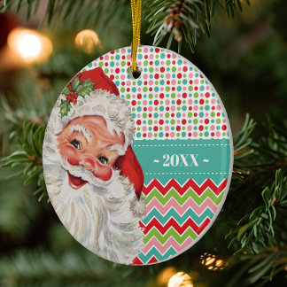Vintage Santa Retro-Farben mit Foto Keramik Ornament