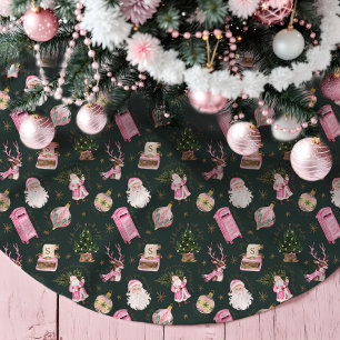 Vintage Santa Retro Rosa Weihnachten Benutzerdefin Polyester Weihnachtsbaumdecke