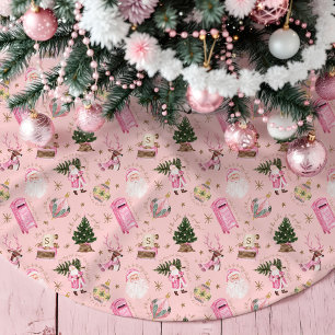 Vintage Santa Retro Rosa Weihnachten Benutzerdefin Polyester Weihnachtsbaumdecke