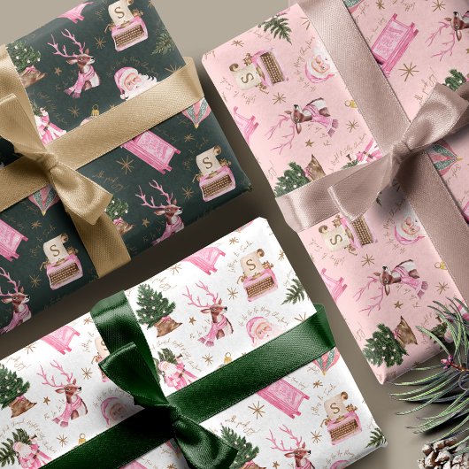 Vintage Santa Retro Rosa Weihnachtsmonografie Geschenkpapier Set