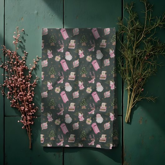 Vintage Santa Retro Rosa Weihnachtsmonografie Geschirrtuch