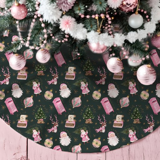 Vintage Santa Retro Rosa Weihnachtsmonografie Polyester Weihnachtsbaumdecke