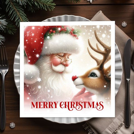 Vintage Santa Rudolph Classic Xmas Napkins Serviette