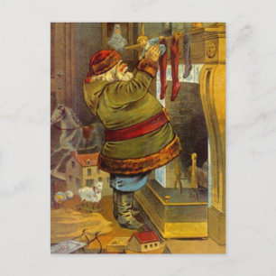 Vintage Santa rustikale Wälder gefüllt Strümpfe Feiertagspostkarte