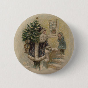 Vintage Santa Schnee Weihnachtsbaum Button