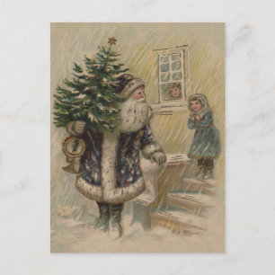 Vintage Santa Schnee Weihnachtsbaum Feiertagspostkarte